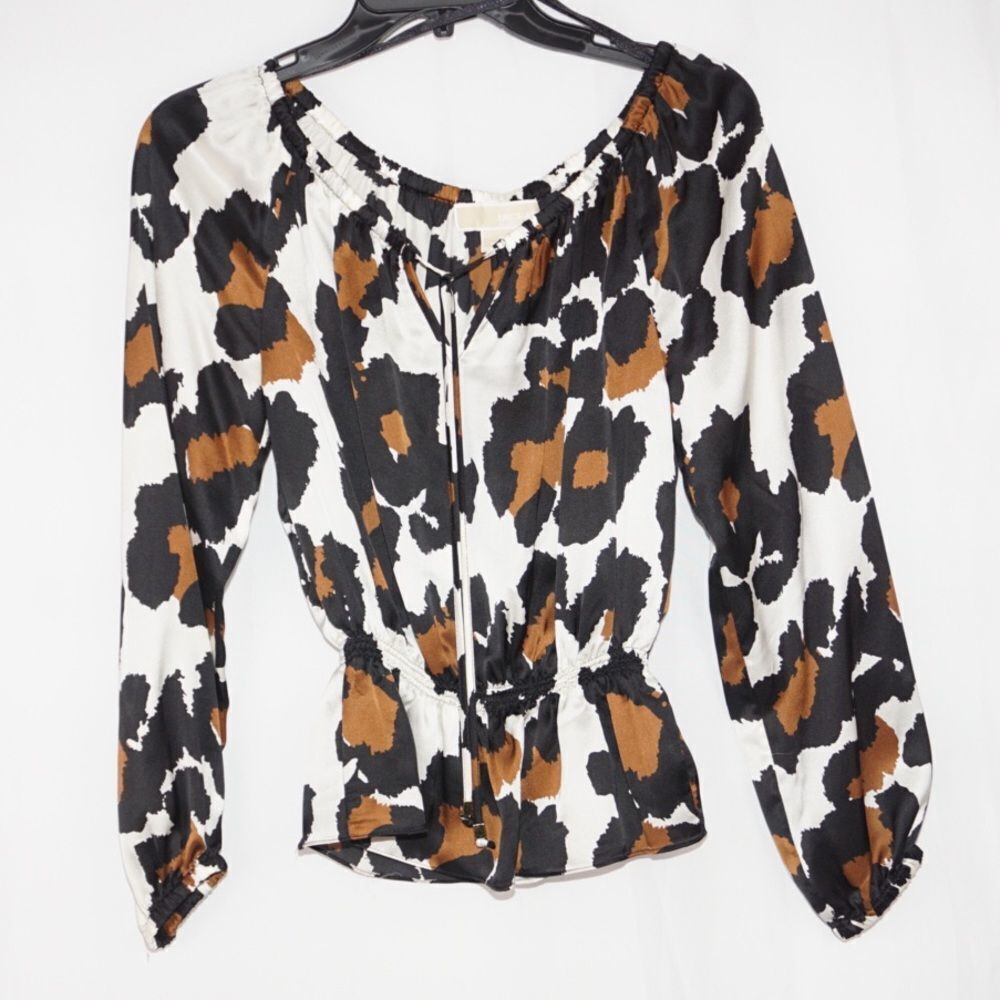 Michael Kors Black and Brown Patterned Top